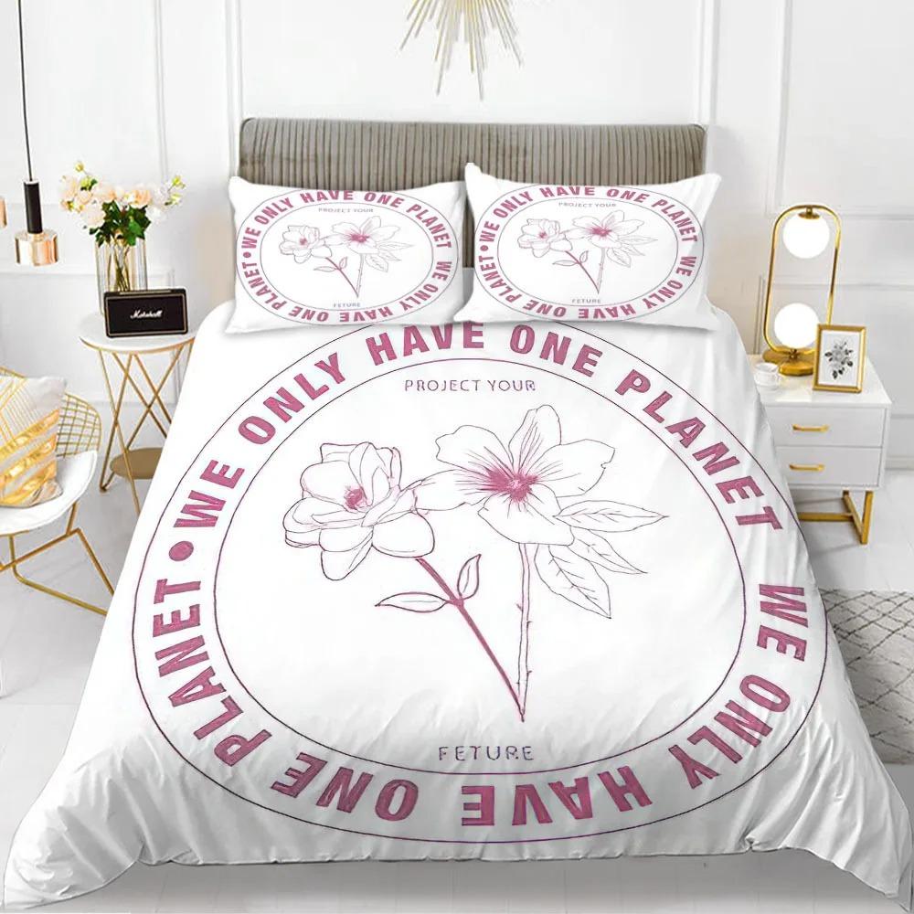 Alphabet Flower Duvet Cover Set Microfiber Flowers Be Your Best Pattern Bedding Set For Teens Girls King Size Soft Quilt Cover