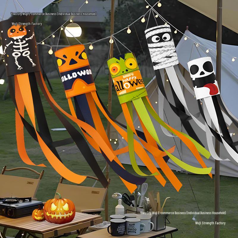 Halloween Outdoor Hanging Decorations: Pumpkin & Ghost Wind Sock Flags