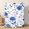 Fflannel Blanket 1pc Stylish Blue Floral Design Soft Comfortable and Warm This Nap Blanket/sofa Blanket Is Suitable for All Season