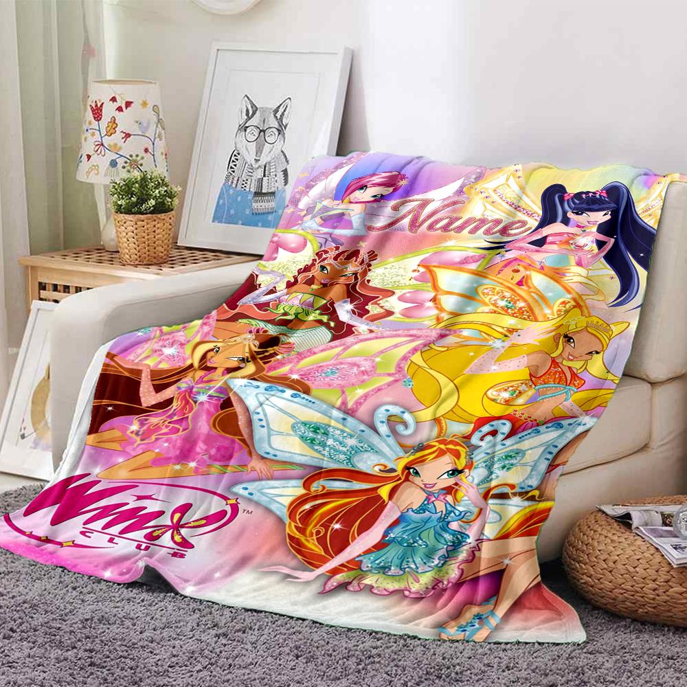 Custom Name Winx Club Theme Printed Blanket Perfect For Couch Bed Travel Outdoor Use Machine Washable Cozy Durable