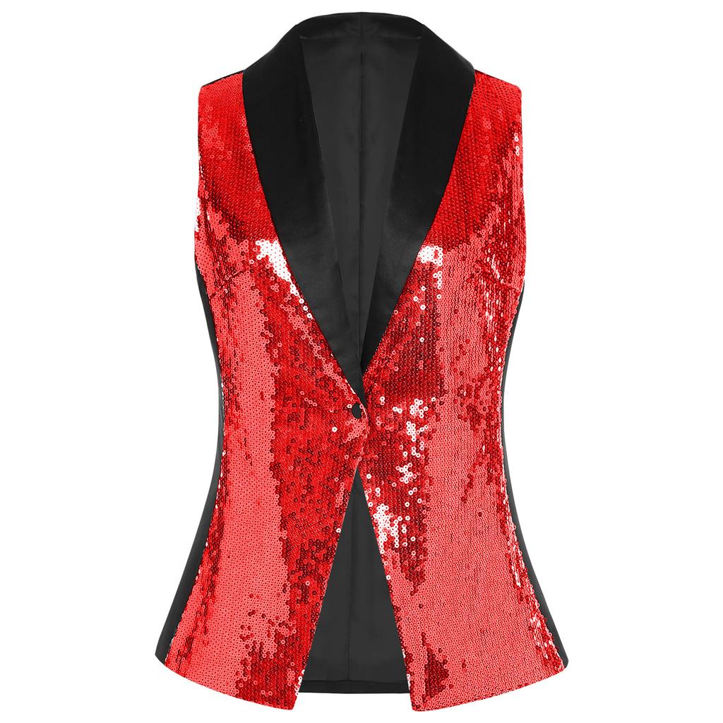 Damen Elegant Paillettenweste V-Ausschnitt Ärmelloses Design All-Match Weste Bankett Hochzeitsfeier Outfit