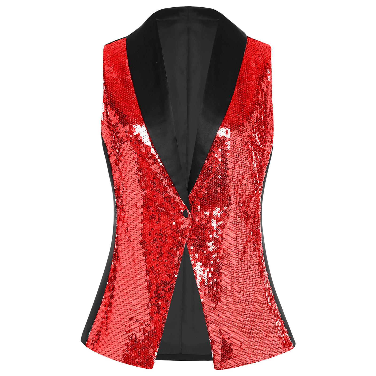 

Жіночий Елегантний Жилет з Паєтками V-подібний Виріз Без Рукавів Дизайн Все Підходить Жилет Банкет Весільна Вечірка Наряд L червоний
