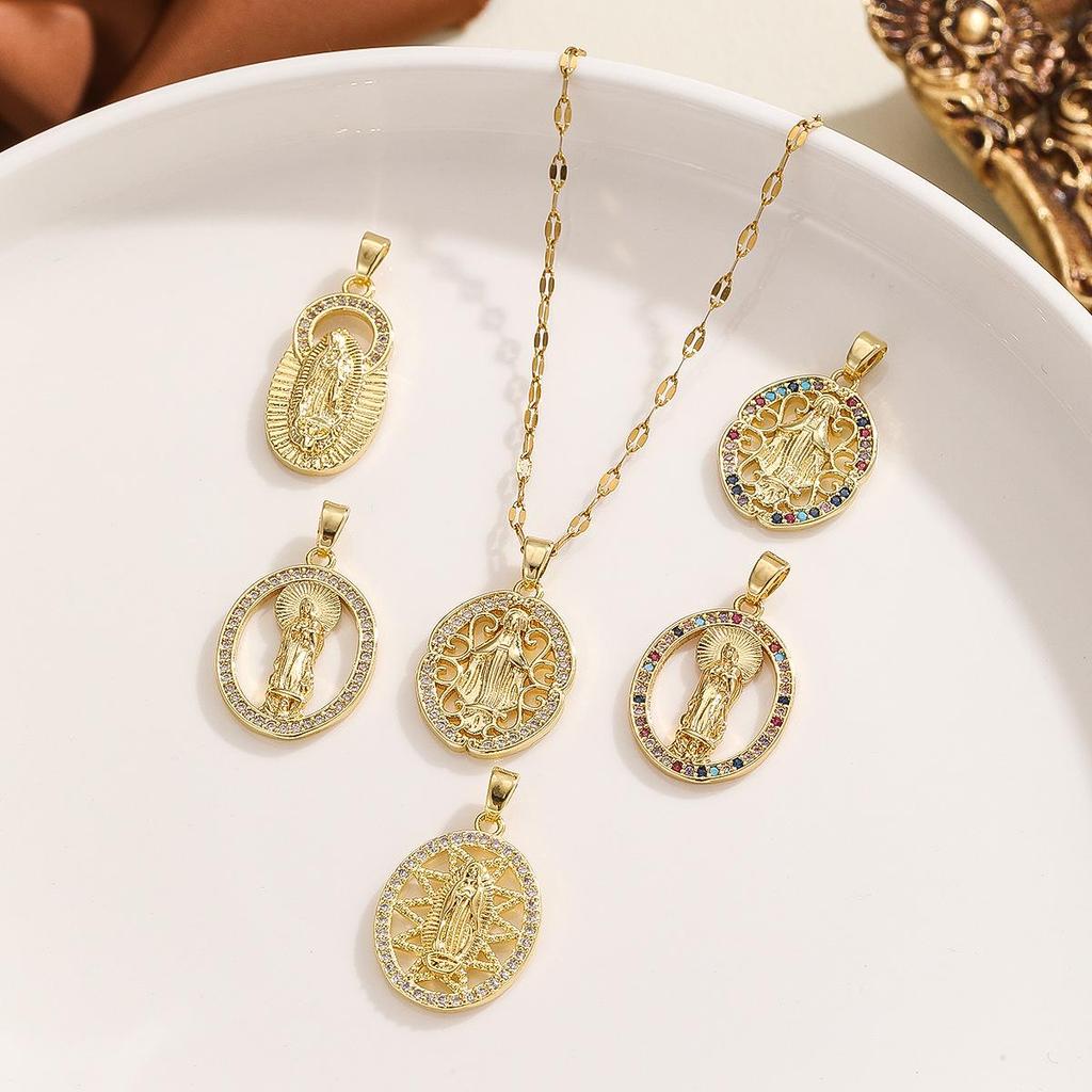Přívěsek Panny Marie ve stylu Blízkého východu, vykládaný mědí a zirkony, s řetízkem z nerezové oceli - Evropská a americká móda