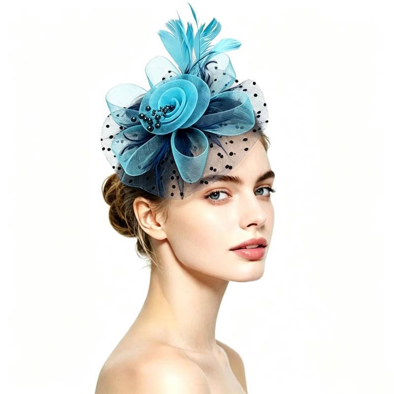 Vintage Bridal Feather Headpiece With Colorful Mesh Flower For Weddings And Parties