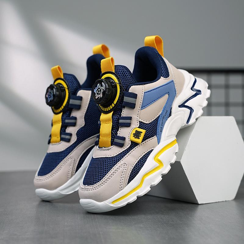 Children's breathable dad shoes autumn boys' shoes leather shoes new mesh sneakers button medium and older shoes