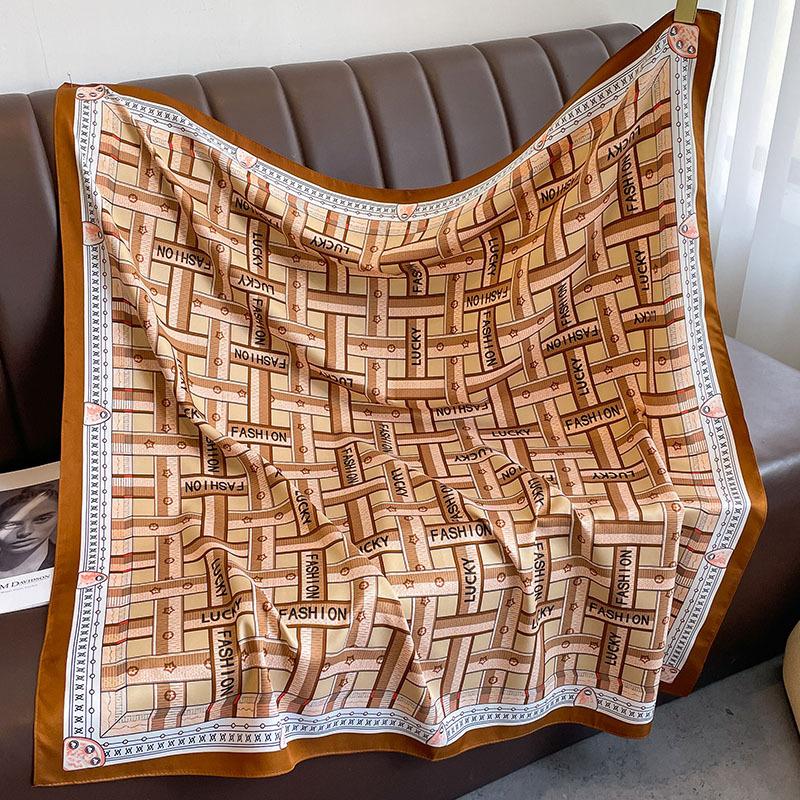 Twill Geometric Square Scarf In Spring Autumn and Summer Large Shawl with Literary and Age-reducing Versatile French Decorative Scarf