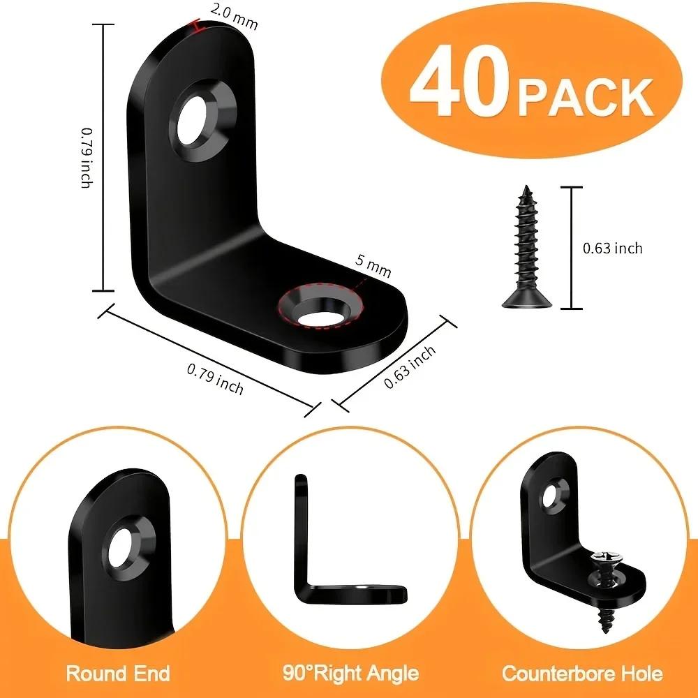 40pcs L Bracket Corner Bracket Set,Metal L Brackets For Shelves Wood Furniture Cabinets Chairs Drawers With 80 Screws