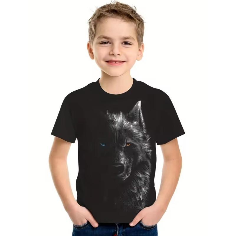 Children's Clothing Boys Tshirt Short Sleeve Cool 3D Wolf Print Kids Summer Clothes Stylish Streetwear Round Neck Girl Clothes