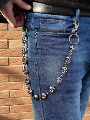1PC Gothic Punk Men\'s Belt Keychain Vintage Skull Metal Hip Hop Rock Jeans Keychain Men Motorcycle Riding Wallet Key Ring