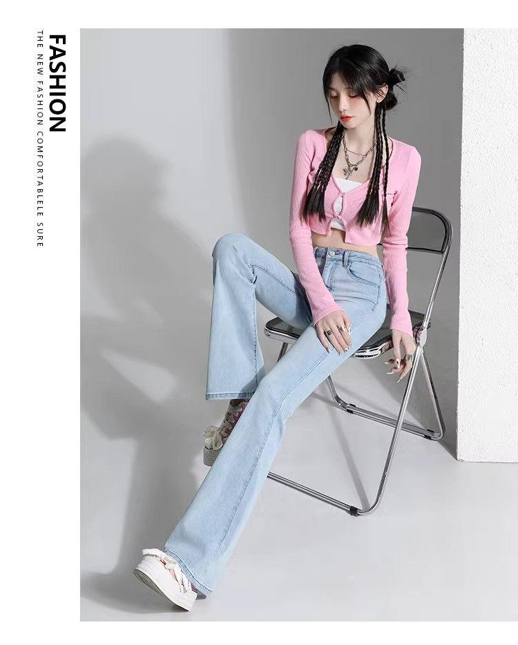 Women's High Waist Light Blue Retro Flare Jeans - Petite Stretch Skinny Fit