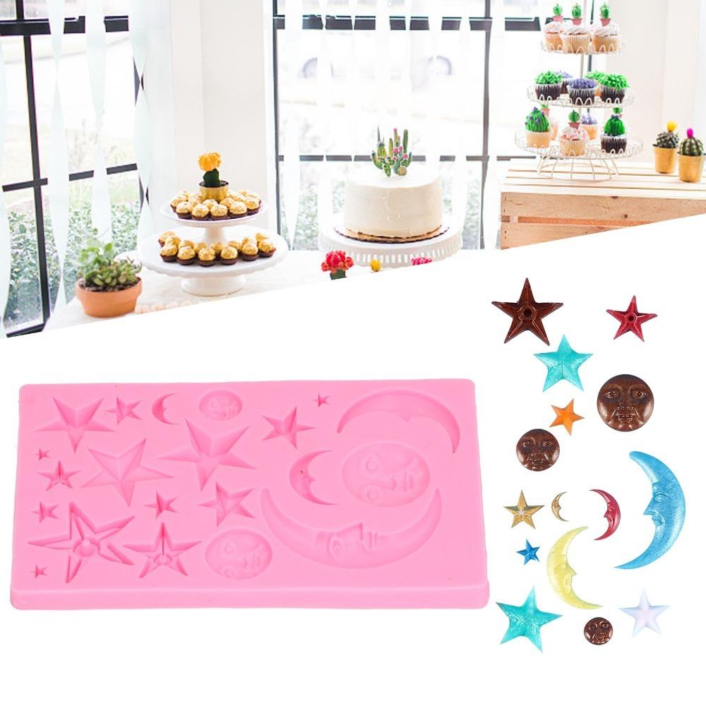 Silicone Chocolate Mold Non Stick Moon Star Mold Sun Moon Design Cake Border Mold  Fondant Gumpaste розовый