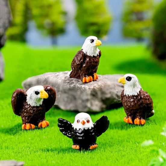 4Pcs Mini Eagle Figurines Miniature Resin Animal Ornaments Mini Bald Eagle Collectibles for DIY Craft Accessories Fairy Garden Decoration