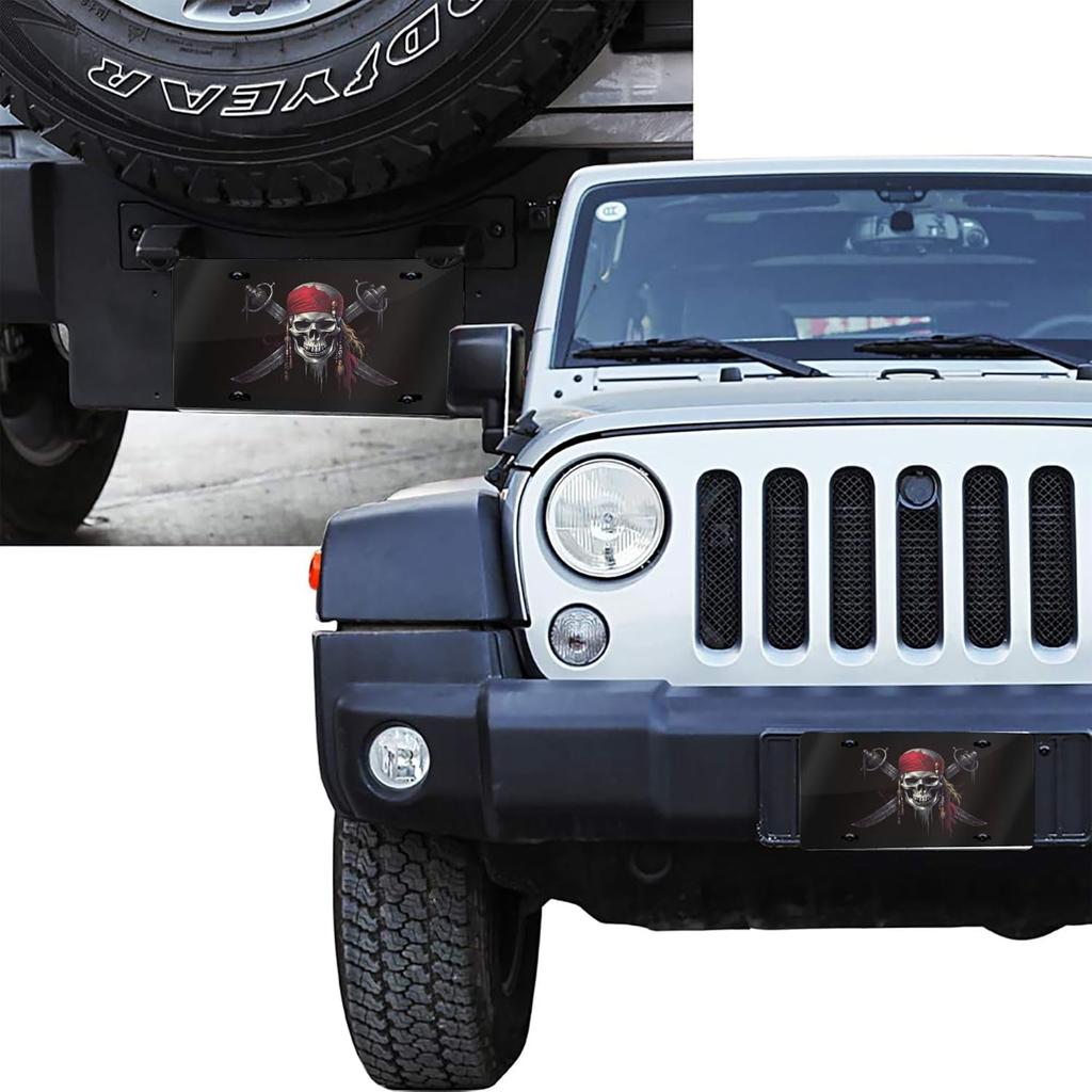 Pirates Skull Flag License Plate Decorative, Car Front License Plate Aluminum Novelty Metal Car Plate 6 X 12 Inch