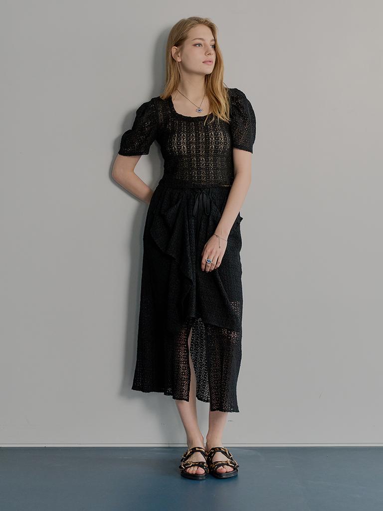 MUSE BY ROSE Fia Lace Drape Skirt (Black)