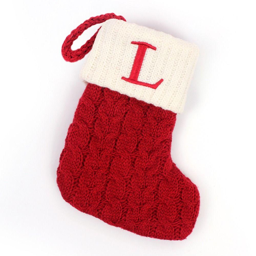 With Red Letter Knitting Stockings Yarn Hanging Ornament Christmas Socks  Xmas