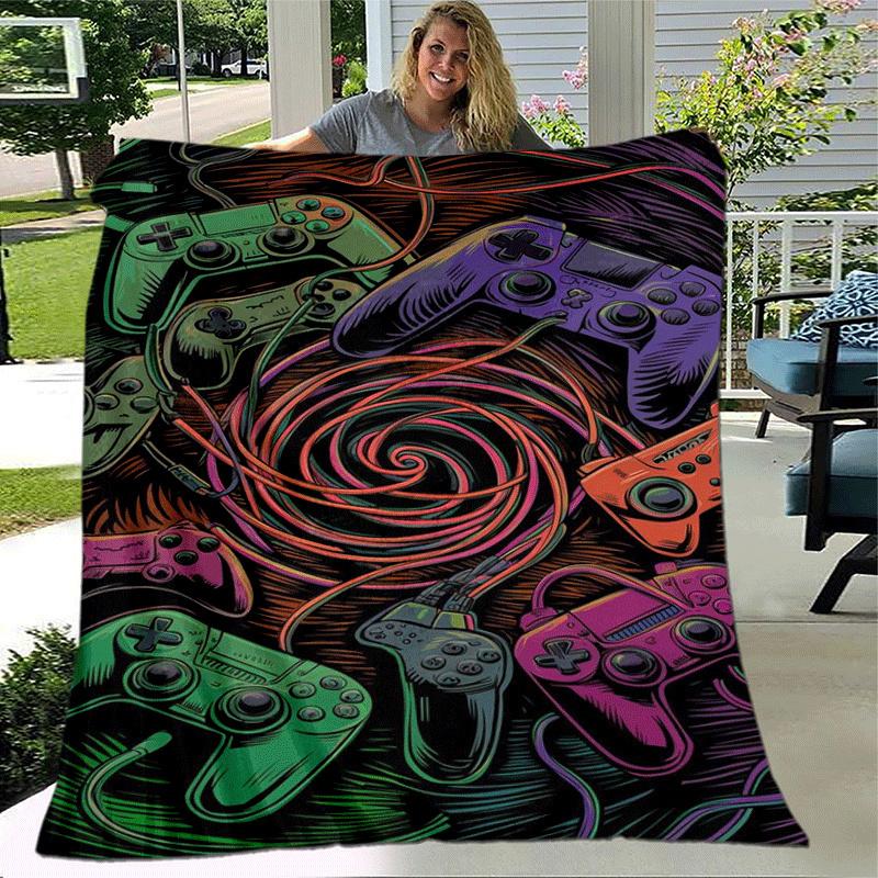 1pc Game Controller Printing Lightweight Flannel Blanket, Comfortable and Warm Blanket,  Sofa Bed and Couch Office, Suitable for Gift