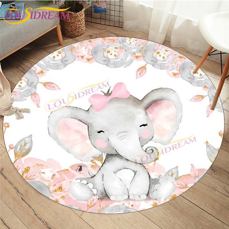 Cute Fox Elephant Printed Round Carpets Fashion Home Cartoon Round Floor Mat Children Rug for Room Baby Play Mat Room Round Rugs