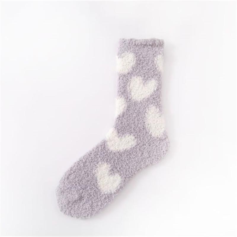 

Women s Fleece Mid-Calf Heart Warm Socks - Cozy, Thick, and Fleece-Lined for Autumn/Winter Home or Sleep Wear One Size серый