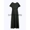 Spring New Women's Clothing French Style Elegance Silk Satin Texture Short Sleeve V-neck Midi Skirt Dress 2330399