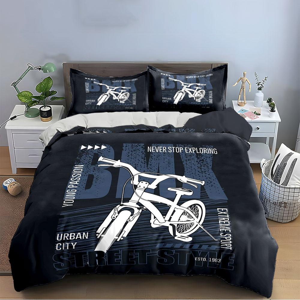 Biancheria da letto con design grafico stile BMX Street Set Copripiumino Copripiumino Federe (1*Copripiumino 2*Federe, senza piumino)