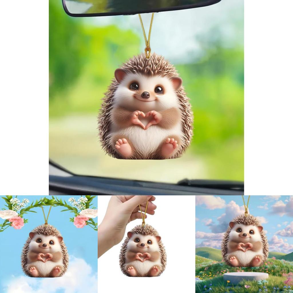 Car Decor Acrylic Pendant With Cute Hedgehog Finger To Love Heart Design For Interior Decoration