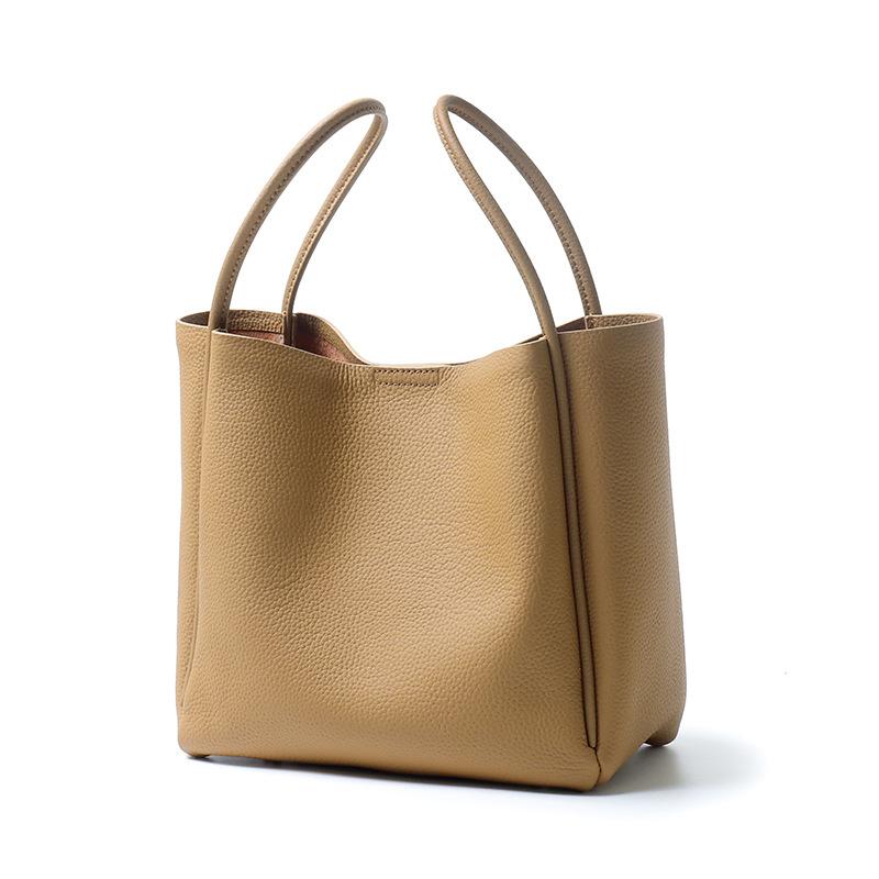 The First Layer Of Cowhide Vegetable Basket Bag, Bucket Bag, Simple And Large-Capacity Leather Single Shoulder Oblique Span Handbag.