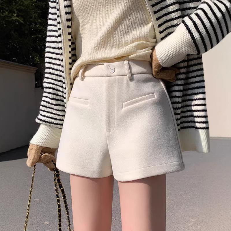 Women's High Waist Wool Shorts Korean A Line Wide Leg Bootcut Shorts Thick Warm Casual Commuter Short Pants For Winter 2026