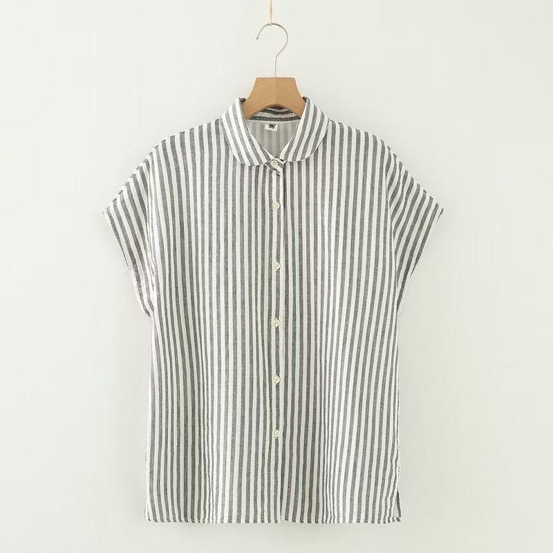 

Wen Yan Japanese Style Summer Loose Flanging Double-Layer Cotton Yarn Short Sleeve Grey Stripes lapel M 40.00 kg-57.50 kg