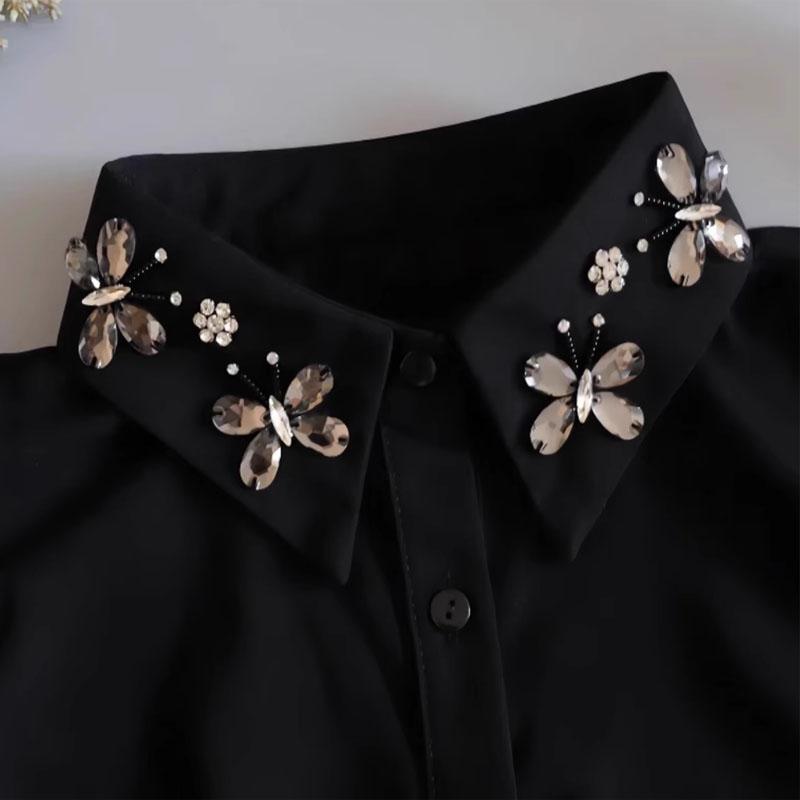 Lapel Fake Collar Women Detachable Collars  False Collar Woman Diamond Pearl Necktie Kraagje Nep Dames Clothing Accessories