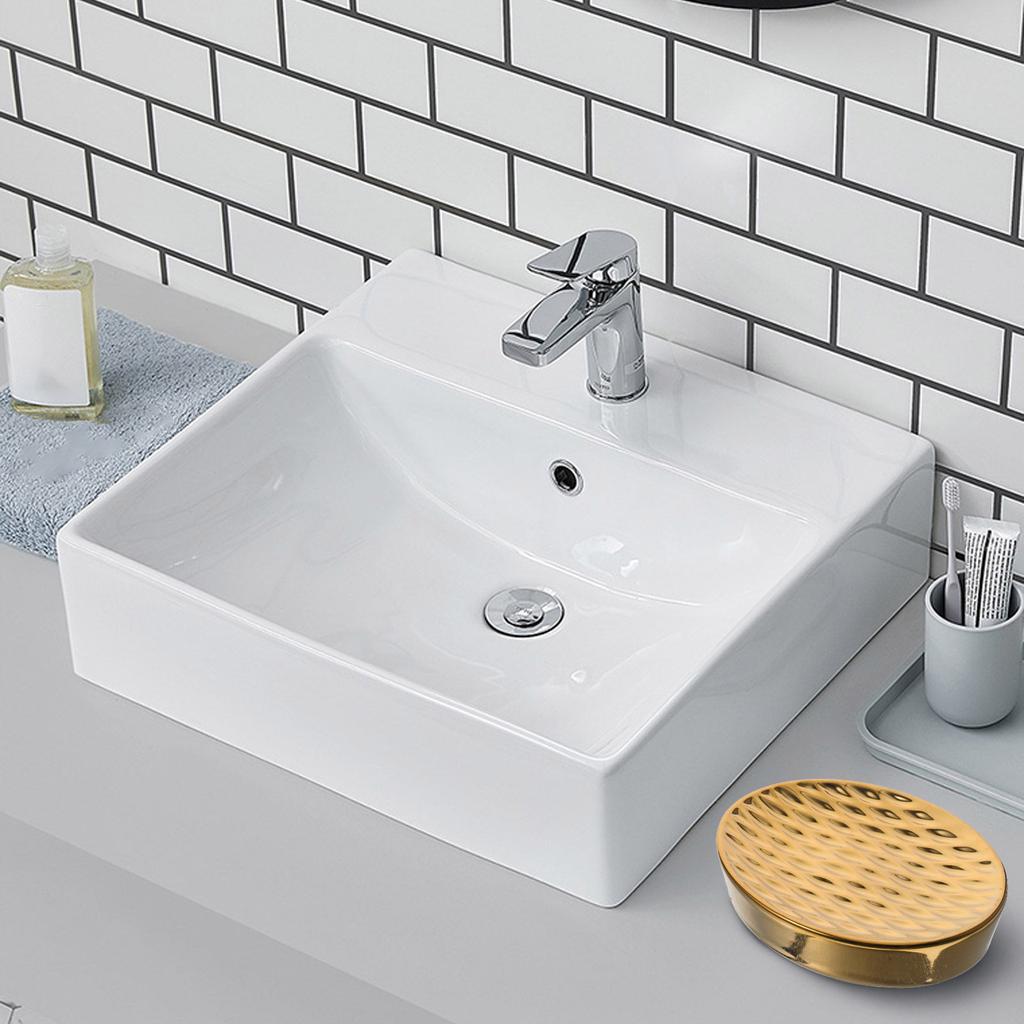 Ceramic Bar Soap Dish Gold Plated Finish Simple Elegant Design for Bathroom Sink Vanity Countertop Decorative Draining Soap