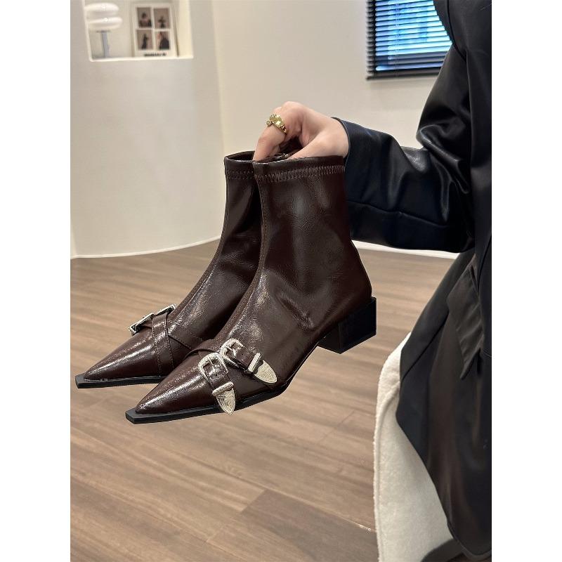 thick heel pointed temperament thin small short boots women s shoes new spring and autumn single boots black Martin boots 39 коричневый 3990₽