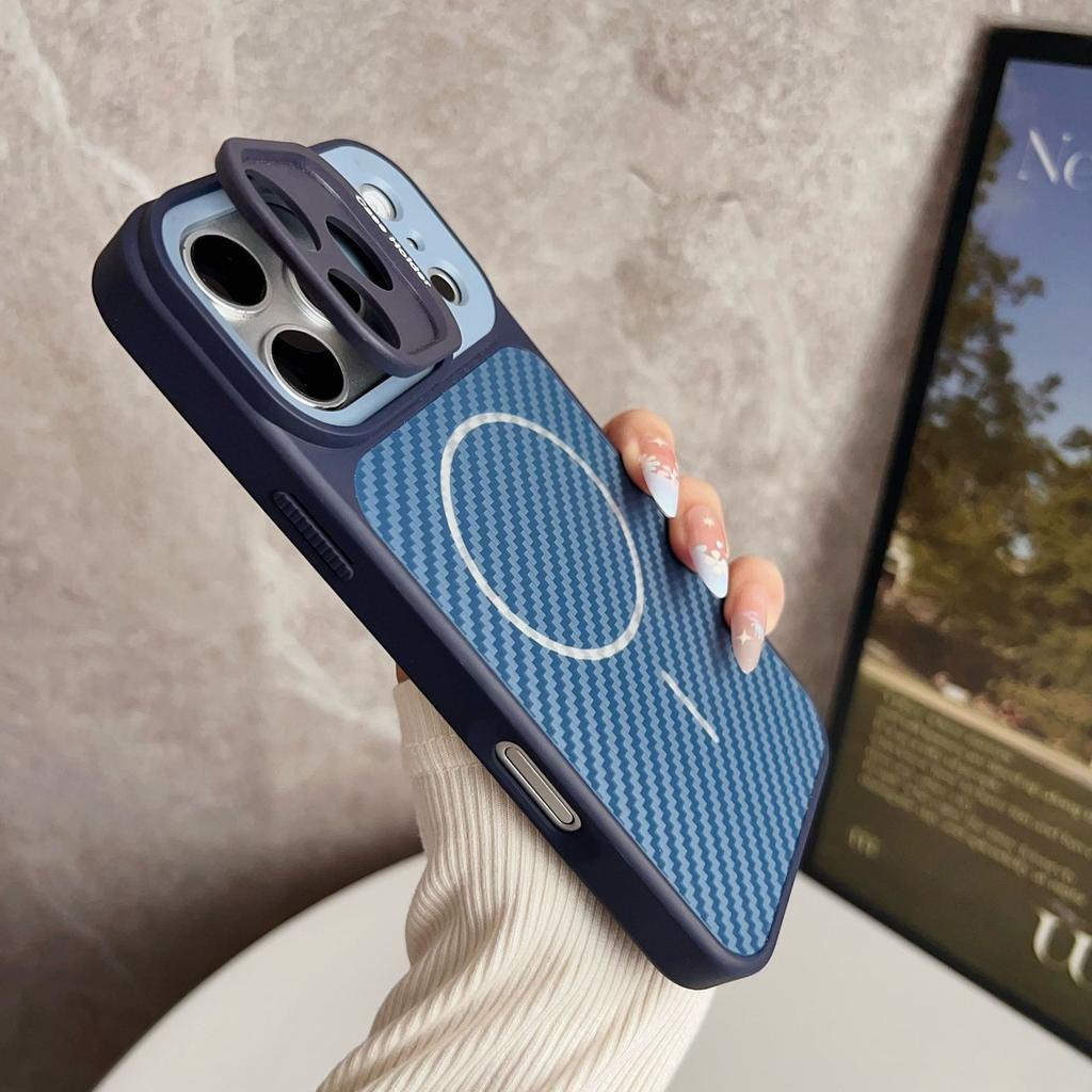 Applicable to iPhone11 lens holder, mobile phone case, Apple 11promax carbon fiber pattern magnetic anti-drop protective case.