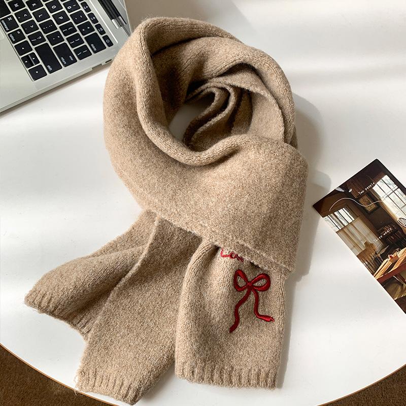 Scarf Women's New Autumn and Winter Japanese Cute Retro English Bow Warm Wool Knitted Scarf Tide