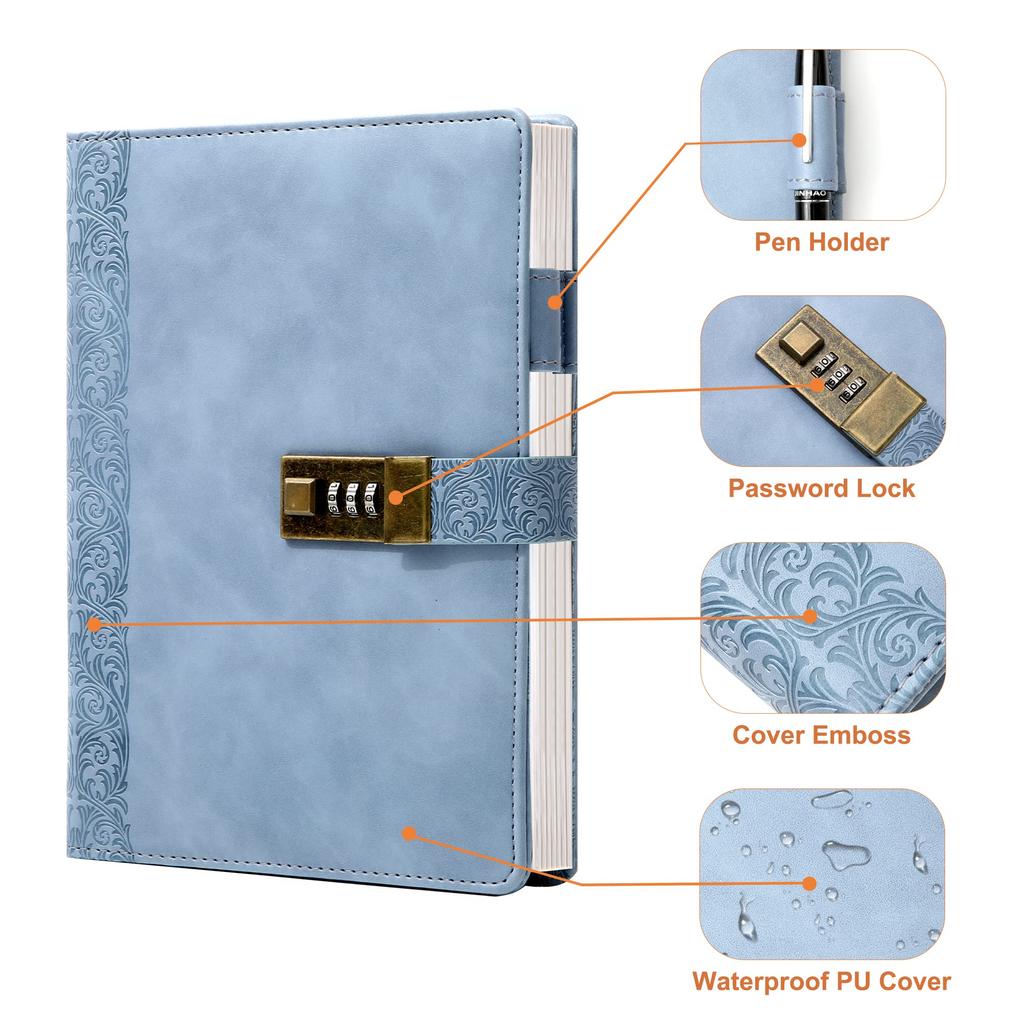 CAGIE System Planner A5 Lockable Notebook Antique Diary with Business Card Waterproof PU 230 X 180mm Lock, Loose-leaf, 6-ring Ring, Diary, Storage,