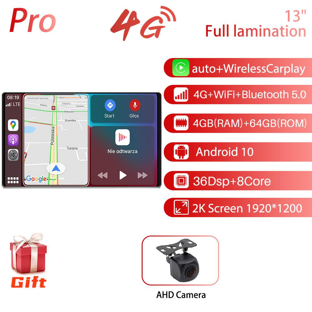 13" Inch 2 Din 4GLTE Car Android Radio Stereo Video Player GPS Universal Carplay Auto Multimedia Stereo For Tesla Style