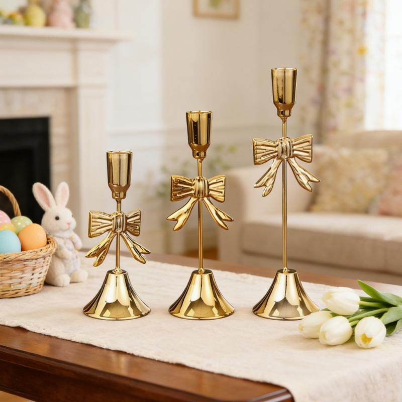 Christmas Bows Candlestick Holders Iron Metal Taper Candle Holders Decorative Candle Stands for Wedding,Home Decorations