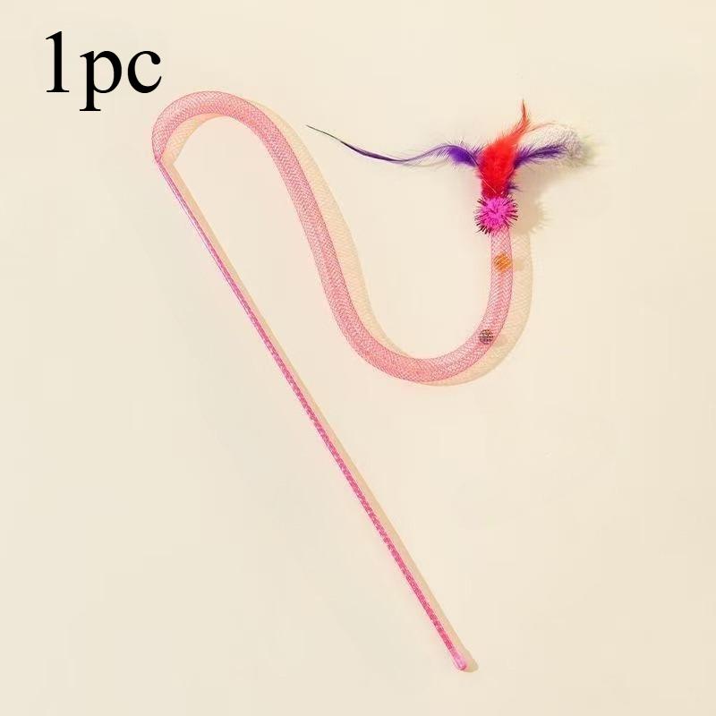 

2pcs/3pcs Feather Teasing Cat Stick Elastic Mesh Tube Cat Toy Rod Kitten Interactive Toys Pet Wand