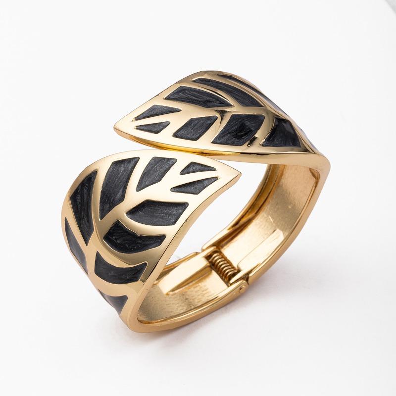 

Ювелирные изделия Личность Сплав Листья Античное Черное Золото Браслет Сплав Пружинный Открывающийся Браслет Женский