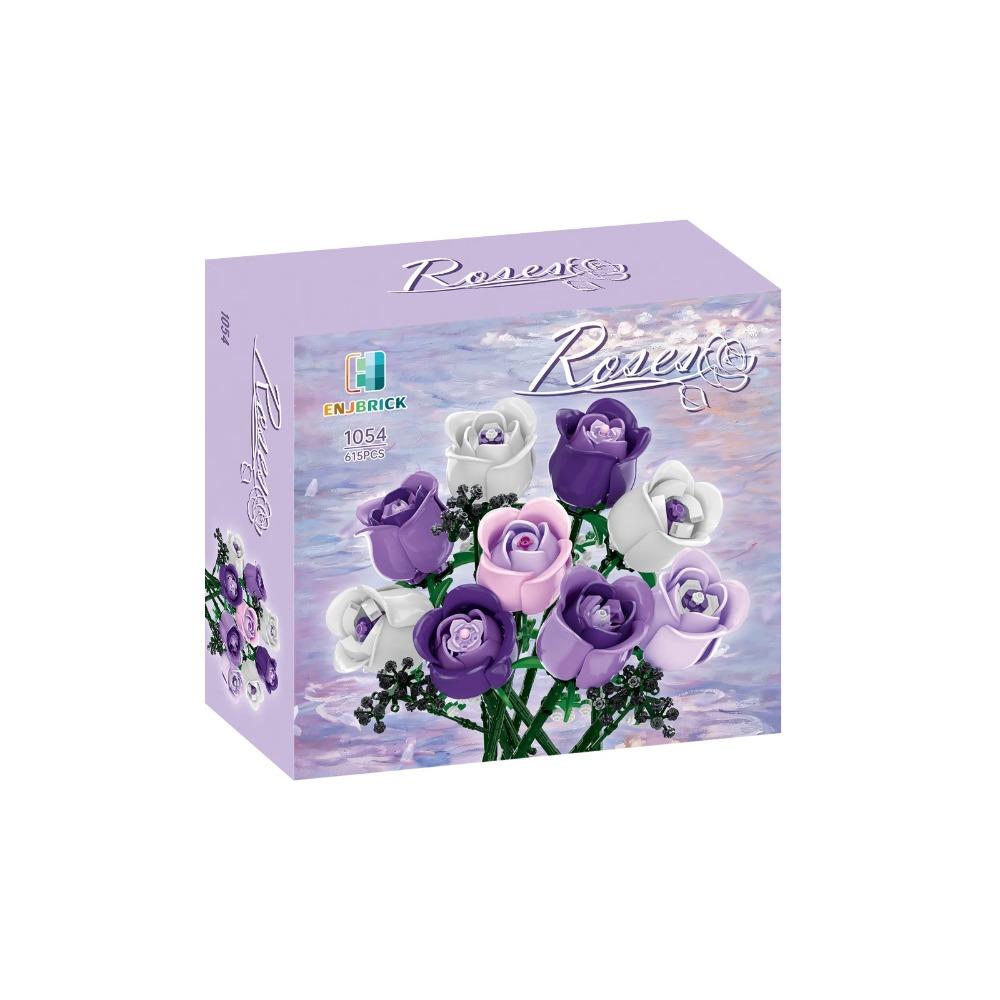 Purple Rose Bouquet Building Blocks - DIY Artificial Flower Bricks, Romantic Decor, Valentine/Easter/Mother's Day Gift