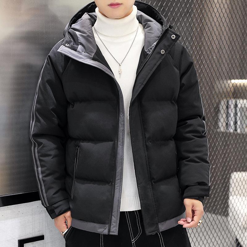 

Men s hooded windproof outdoor hiking cold winter jacket thickened warm lightweight casual loose comfortable cotton jacket M чёрный