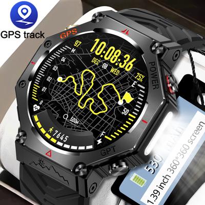 SACOSDING Military Smart Watch Men Built-in GPS Compass Flashlight IP68 Waterproof 530mAh Battery Outdoor Sports Bluetooth Call Smartwatch