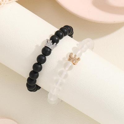 2 Stück handgefertigtes Kronen-Perlen-Charm-Armband, leuchtendes Herz, leuchtet im Dunkeln, elastisches Paar-Armband, für Männer und Frauen, Liebhaber-Geschenk