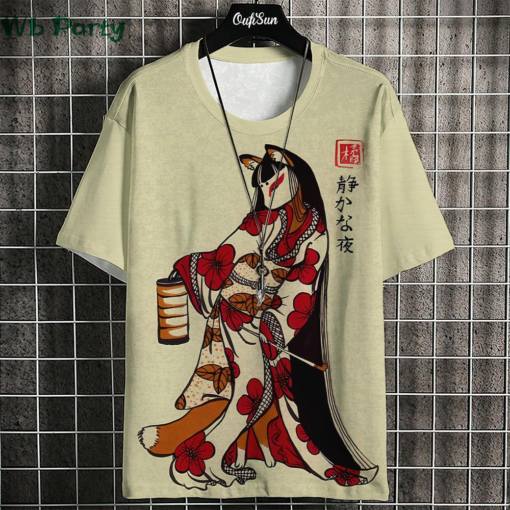 Japanese Ukiyo-E T shirt Men Animal Print Graphic T shirts Vintage Men's Clothing Round Neck Short Sleeve Tee Harajuku T-shirt