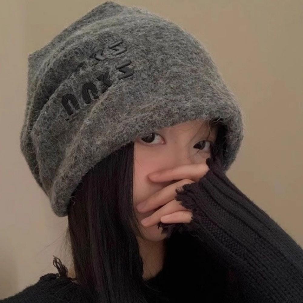Big Size Beanie Hat Letter Crochet Hat Cute Warm Knit Cap  For Daily Wear