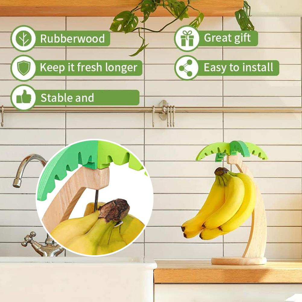 Drewniany Stojak na Banany Wiszący Stojak Kuchenny Dekoracyjny Stojak na Owoce z Hakiem Dekoracja Kuchenna