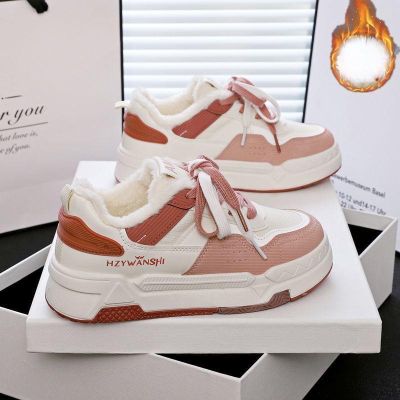 

Утепленные маленькие белые туфли женские осенне-зимние новые нишевые туфли для студентов повседневная обувь на плоской подошве низкие хлопковые туфли 39 розовый