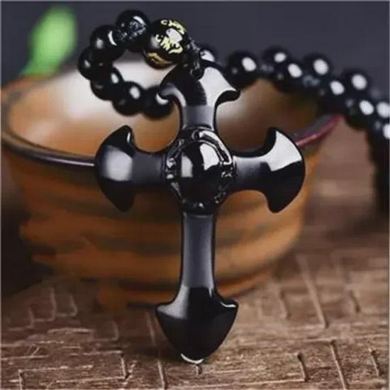 Obsidian Cross Necklace for Couples - Men's and Women's Pendant, Perfect Birthday Gift