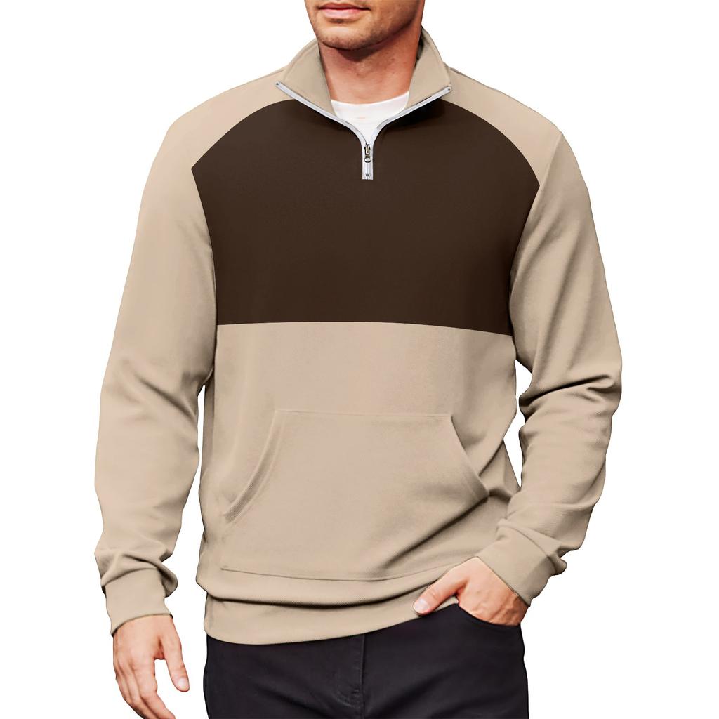 Men's Casual Long-Sleeved Collared Quarter-Zip Sweatshirt