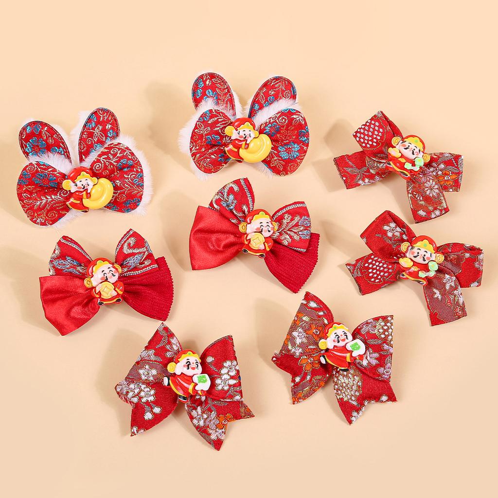 2pcs Chinese New Year Hair Bows Hair Clips Children Kids Hair Clips Barrettes Girls New Year Party Hair Accessories Headwear