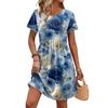 Women Short Sleeve Casual Dress Crew Neck Cloud Print Loose Fit Soft Fabric Summer Mini Dress for Daily Wear